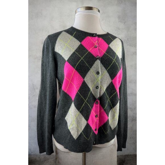Apt.9 Cashmere Cardigan Sweater Gray Argyle Diamond Button Up Women's Size XL - Picture 16 of 16